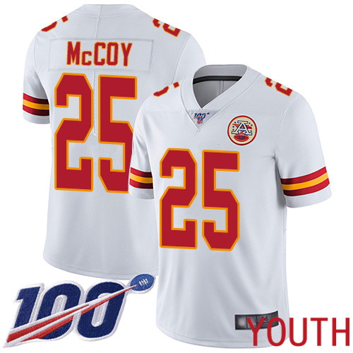 Youth Kansas City Chiefs #25 McCoy LeSean White Vapor Untouchable Limited Player 100th Season Football Nike NFL Jersey->youth nfl jersey->Youth Jersey